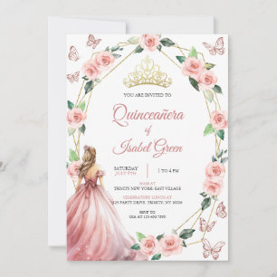 Blush roze en goud Quinceañera Kaart