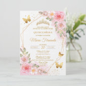 Blush roze en goud Quinceañera verjaardag Kaart (Staand voorkant)