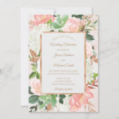 Blush Roze en Goud Waterverf Bloemen Bruiloft Kaar Kaart (Voorkant)