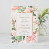 Blush Roze en Goud Waterverf Bloemen Bruiloft Kaar Kaart (Staand voorkant)