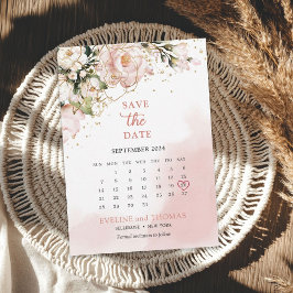 Blush roze en goudbruine goudsparken save the date