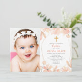 Blush roze en goudelegant floral Baptisme foto Kaart (Staand voorkant)