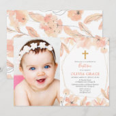 Blush roze en goudelegant floral Baptisme foto Kaart (Voorkant / Achterkant)