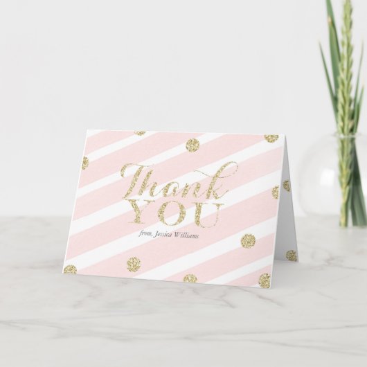 Blush roze en gouden Baby shower | Thank You kaart (Voorkant)