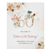 Blush Roze en Gouden Bloemen 60ste Verjaardag Welk Perfect Poster (Voorkant)