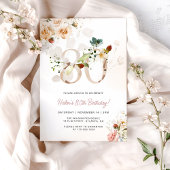 Blush roze en gouden bloemen 80e verjaardag uitnod kaart