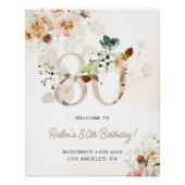 Blush Roze en Gouden Bloemen 80ste Verjaardag Welk Perfect Poster (Voorkant)