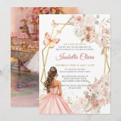 Blush Roze en Gouden Bloemen Prinses Quinceanera Kaart (Voorkant / Achterkant)