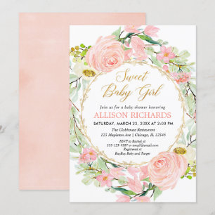 Blush roze en gouden bloemenmeisje baby shower kaart