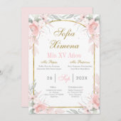 Blush roze en gouden boog Quinceañera Kaart (Voorkant / Achterkant)