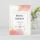 Blush Roze en Gouden Bruidsdouche Uitnodiging Kaar (Staand voorkant)