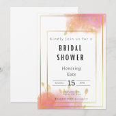 Blush Roze en Gouden Bruidsdouche Uitnodiging Kaar (Voorkant / Achterkant)