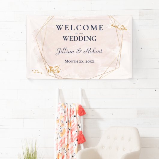 Blush Roze en Gouden Bruiloft Banner (Insitu)