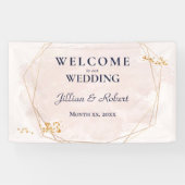 Blush Roze en Gouden Bruiloft Banner (Horizontaal)