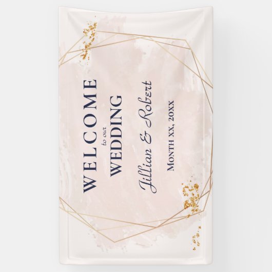 Blush Roze en Gouden Bruiloft Banner (Verticaal)