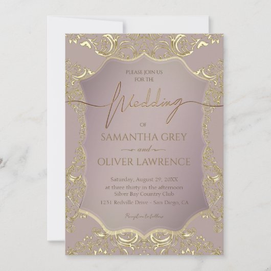 Blush Roze en Gouden Bruiloft Uitnodiging (Voorkant)