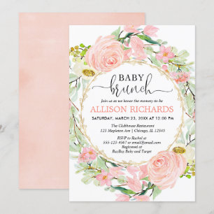 Blush roze en gouden brunch meisje baby shower flo kaart