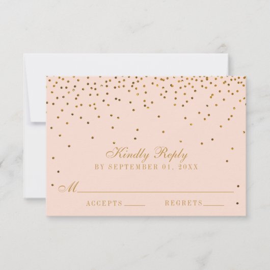 Blush roze en gouden Confetti bruiloft RSVP Kaartje (Voorkant)
