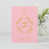 Blush roze en gouden diamant Save the Date Wedding Kaart (Staand voorkant)