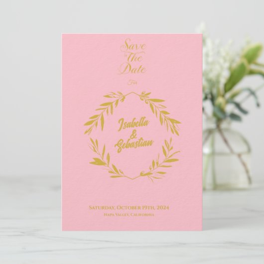 Blush roze en gouden diamant Save the Date Wedding Kaart (Staand voorkant)