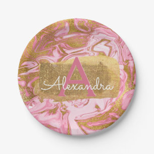 Blush roze en gouden folie Elegante marmeren verja Papieren Bordje