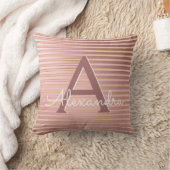 Blush Roze en Gouden Folie Streep Monogram Naam Kussen (Deken)