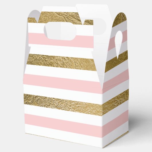 Blush roze en gouden folie streep verjaardagsfeest bedankdoosjes (Geopend)