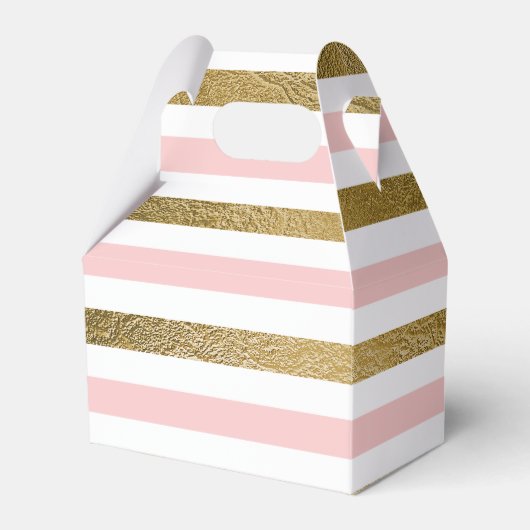 Blush roze en gouden folie streep verjaardagsfeest bedankdoosjes (Voorkant Zijde)