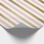 Blush roze en gouden folie streep verjaardagsfeest cadeaupapier (Hoek)