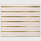 Blush roze en gouden folie streep verjaardagsfeest cadeaupapier (Vlak)