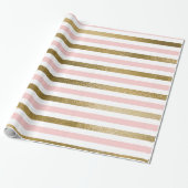 Blush roze en gouden folie streep verjaardagsfeest cadeaupapier (Uitgerold)
