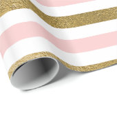 Blush roze en gouden folie streep verjaardagsfeest cadeaupapier (Rol Hoek)