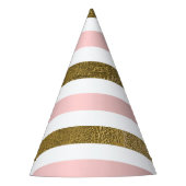 Blush roze en gouden folie streep verjaardagsfeest feesthoedjes (Voorkant)