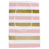 Blush roze en gouden folie streep verjaardagsfeest medium cadeauzakje (Voorkant)