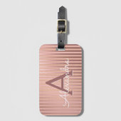 Blush roze en gouden folie strepen Monogram Reizen Bagagelabel (Voorkant (verticaal))