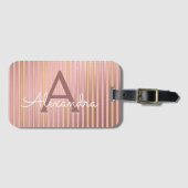 Blush roze en gouden folie strepen Monogram Reizen Bagagelabel (Voorkant (horizontaal))