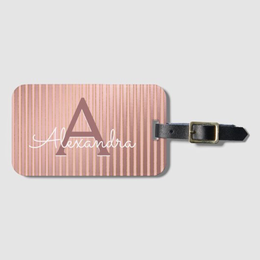 Blush roze en gouden folie strepen Monogram Reizen Bagagelabel (Voorkant (horizontaal))
