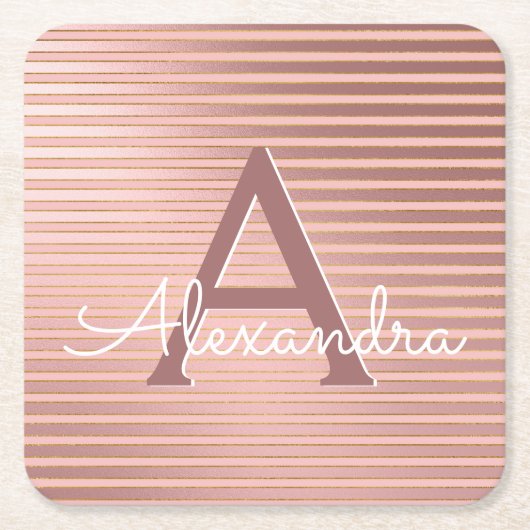 Blush roze en gouden folie strepen Monogram verjaa Kartonnen Onderzetters (Voorkant)