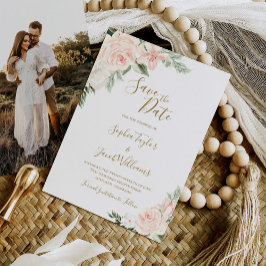 Blush roze en gouden foto Weddenschap Bewaar de da Save The Date