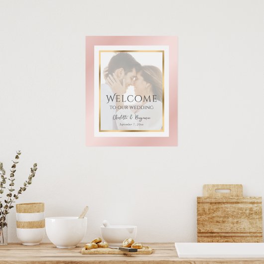 Blush roze en gouden foto Weddenschap Welkomstteke Poster (Keuken)