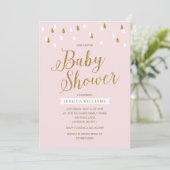 Blush roze en gouden glitter regendruppels Baby sh Kaart (Staand voorkant)