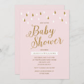 Blush roze en gouden glitter regendruppels Baby sh Kaart (Voorkant / Achterkant)