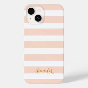 Blush Roze en Gouden Klassieke Strepen Monogram Case-Mate iPhone 14 Hoesje