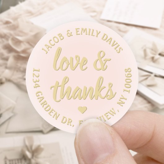 Blush Roze en Gouden Liefde & Bedankt Retouradres Ronde Sticker
