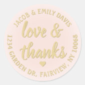 Blush Roze en Gouden Liefde & Bedankt Retouradres Ronde Sticker (Voorkant)