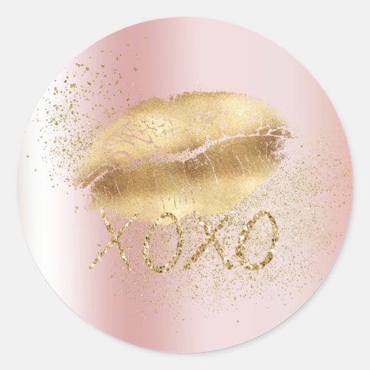 Blush roze en gouden lippen kus gouden glitter XOX Ronde Sticker (Voorkant)
