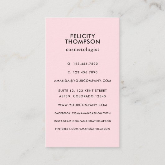 Blush Roze en gouden penseelstreken QR-code Visitekaartje (Achterkant)