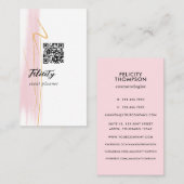 Blush Roze en gouden penseelstreken QR-code Visitekaartje (Voorkant / Achterkant)