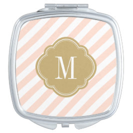 Blush Roze en Gouden Preppy Strepen Monogram Make-up Spiegeltje