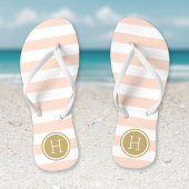 Blush Roze en Gouden Preppy Strepen Monogram Teenslippers